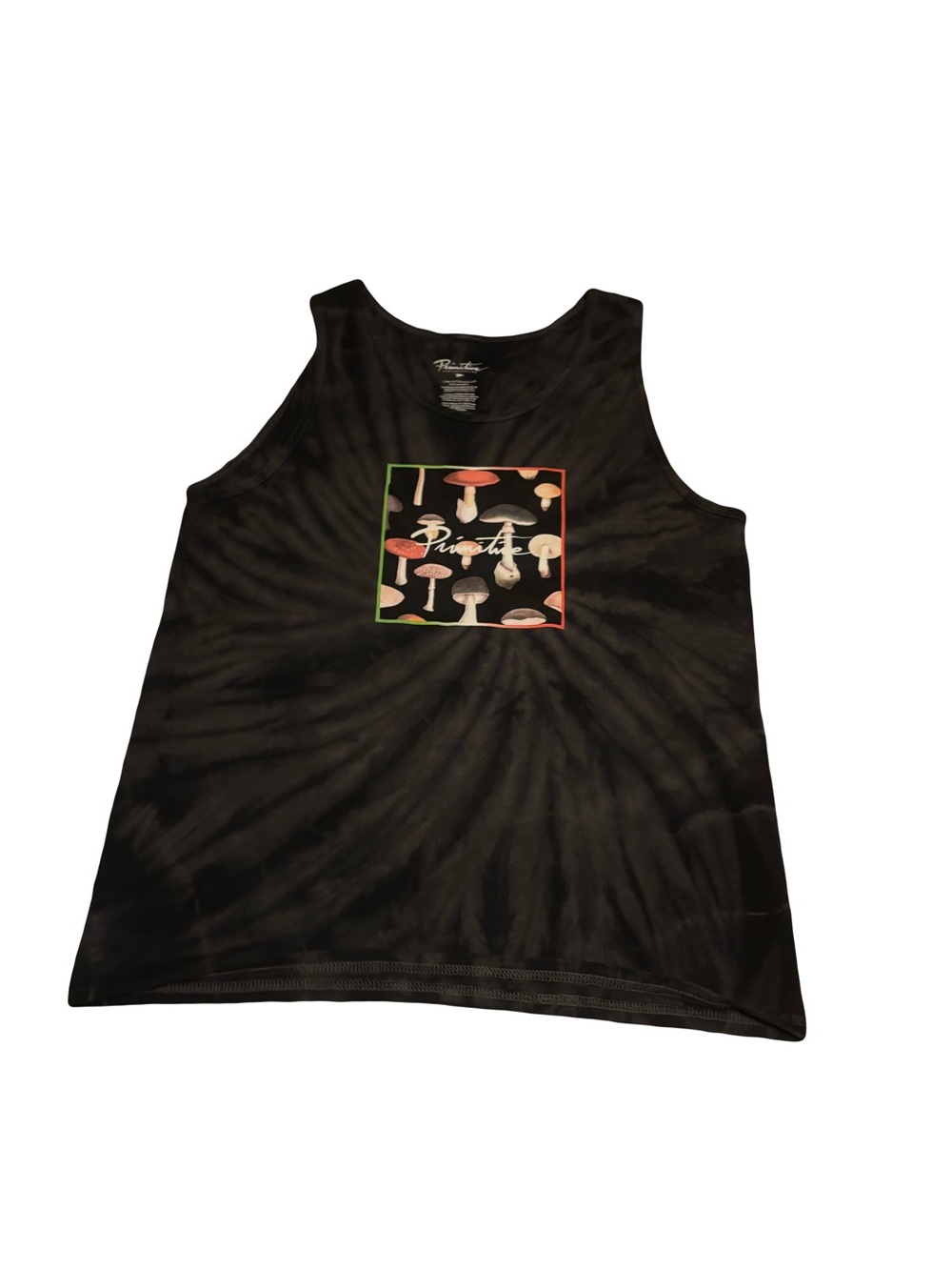 Primitive Black Tie-Dye Tank Top with Multicolor Mushroom Graphic